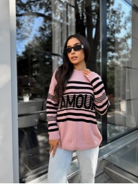 Подовжений жіночий светр із написом рожевого кольору 29903