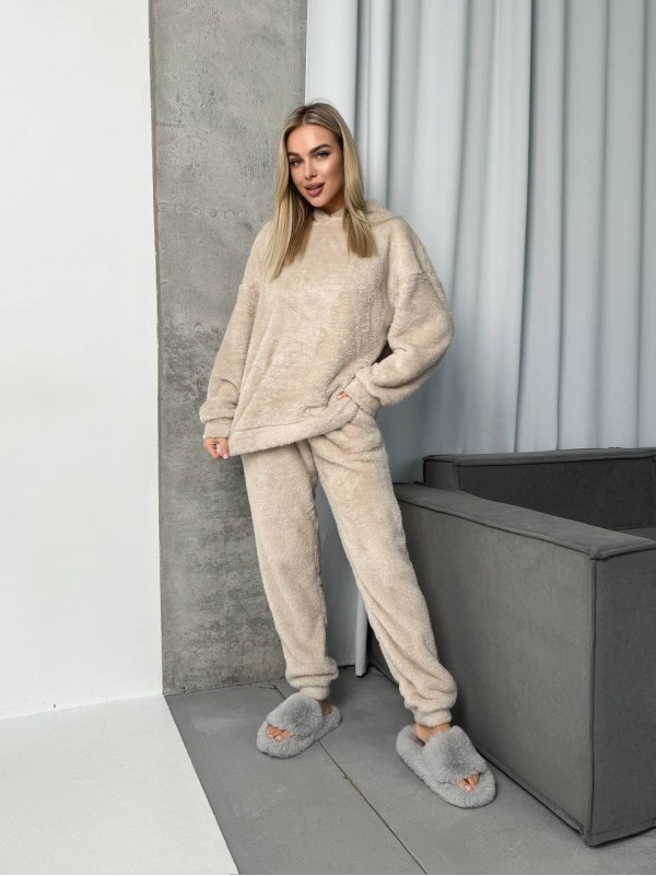 Жіночий костюм для дому з махри бежевого кольору 29908