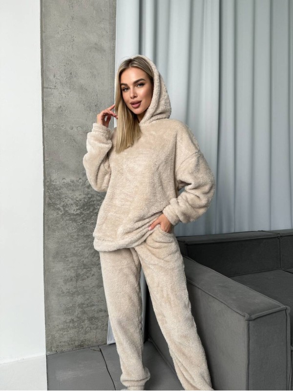 Жіночий костюм для дому з махри бежевого кольору 29908