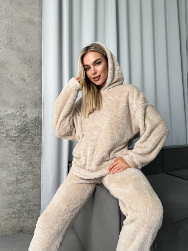 Жіночий костюм для дому з махри бежевого кольору 29908