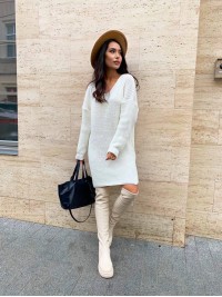 В'язана сукня-туніка молочного кольору 29939