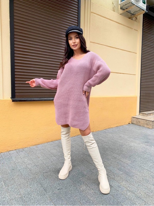 В'язана сукня-туніка пудрового кольору 29940