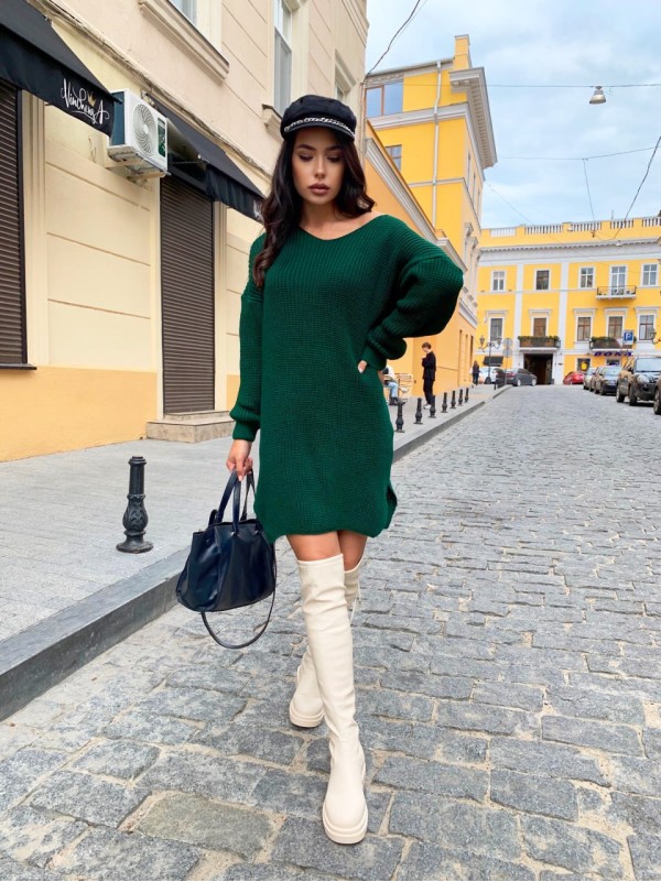 В'язана сукня-туніка смарагдового кольору 29941