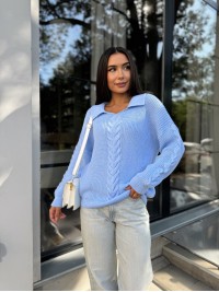 Жіноча кофта з відкладеним коміром блакитного кольору 29955