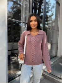 Жіноча кофта з відкладеним коміром пудрового кольору 29956