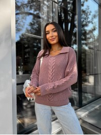 Жіноча кофта з відкладеним коміром пудрового кольору 29956