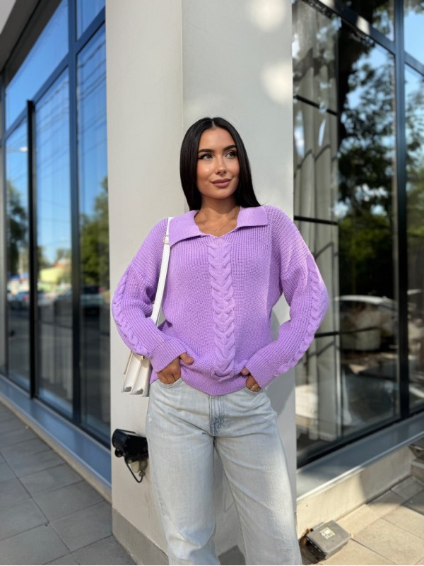 Жіноча кофта з відкладеним коміром бузкового кольору 29957