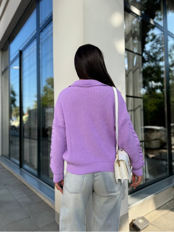 Жіноча кофта з відкладеним коміром бузкового кольору 29957