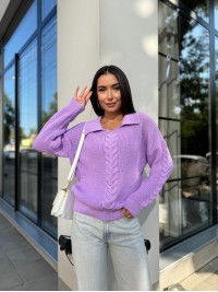 Жіноча кофта з відкладеним коміром бузкового кольору 29957