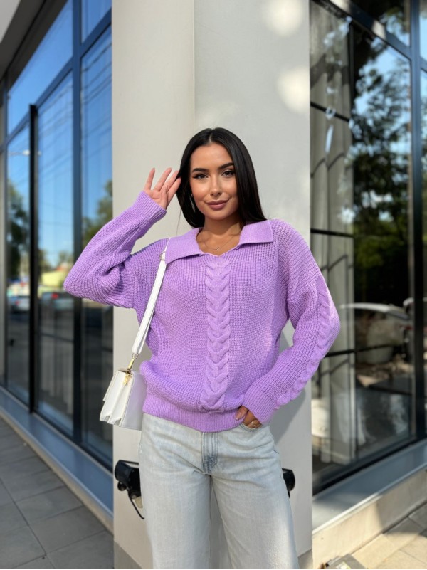 Жіноча кофта з відкладеним коміром бузкового кольору 29957