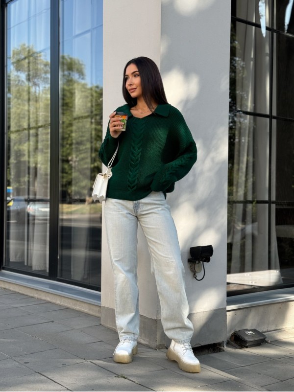 Жіноча кофта з відкладеним коміром зеленого кольору 29959