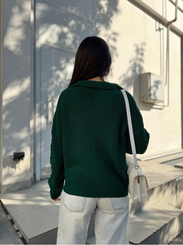 Жіноча кофта з відкладеним коміром зеленого кольору 29959