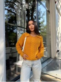 Жіноча кофта з відкладеним коміром жовтого кольору 29960