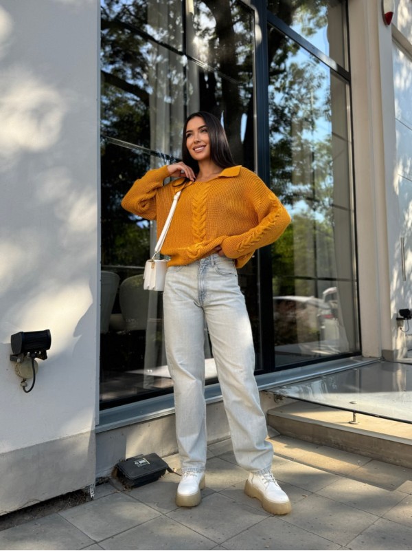 Жіноча кофта з відкладеним коміром жовтого кольору 29960