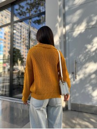 Жіноча кофта з відкладеним коміром жовтого кольору 29960