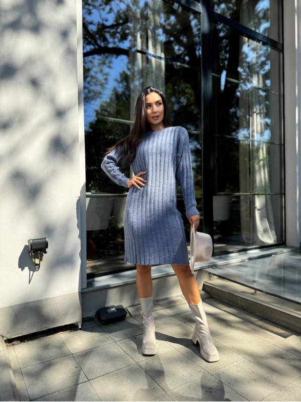 В'язана напіввовняна сукня синього кольору 29961