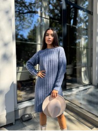 В'язана напіввовняна сукня синього кольору 29961