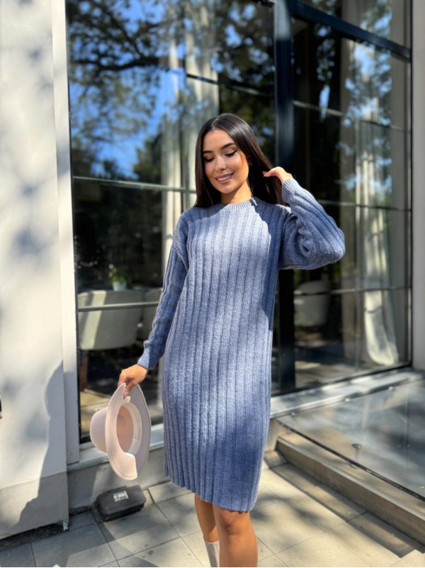 В'язана напіввовняна сукня синього кольору 29961