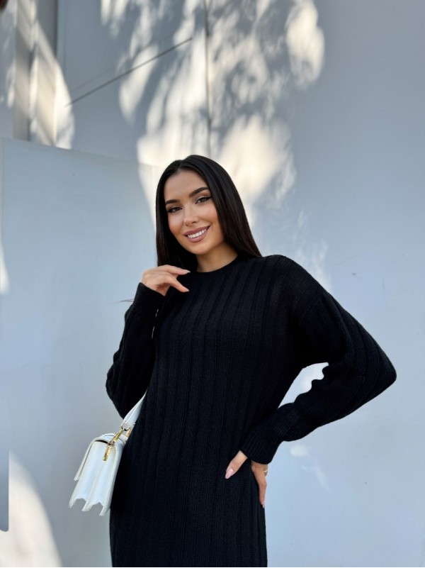 В'язана напіввовняна сукня чорного кольору 29962