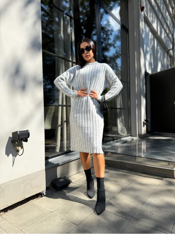 В'язана напіввовняна сукня сiрого кольору 29963