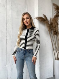 Короткий кардиган із ґудзиками в смужку молочного кольору 29980