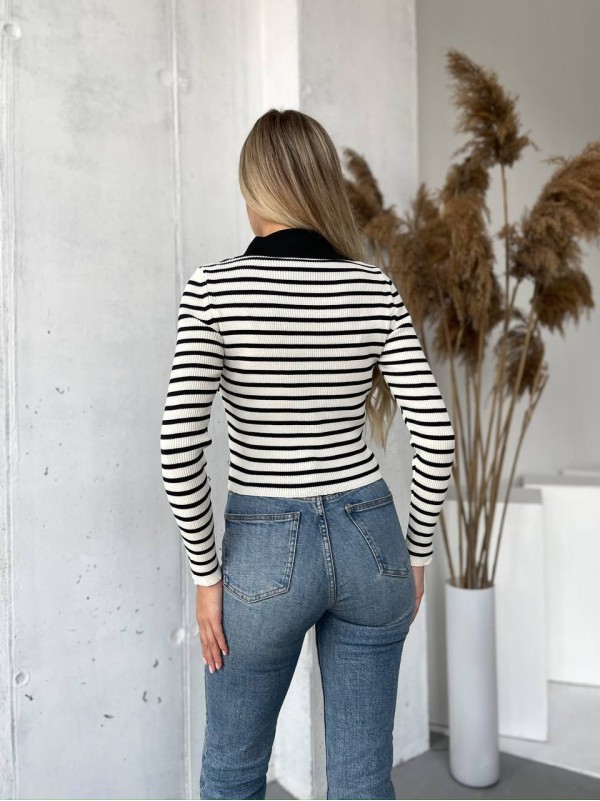 Короткий кардиган із ґудзиками в смужку молочного кольору 29980