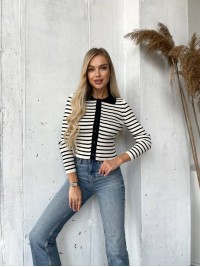 Короткий кардиган із ґудзиками в смужку молочного кольору 29980