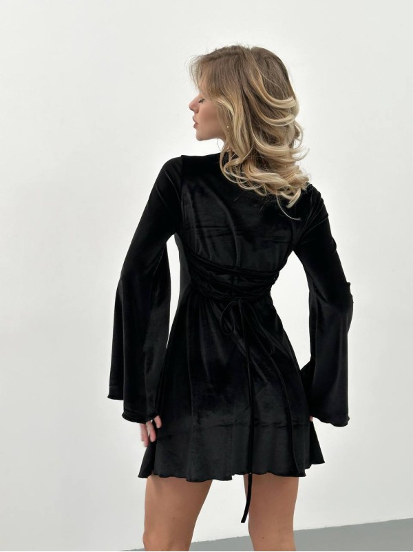 Коротка оксамитова сукня з корсетом чорного кольору 30001