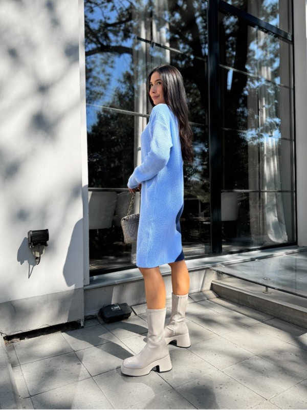 В'язана сукня до колін блакитного кольору 30072