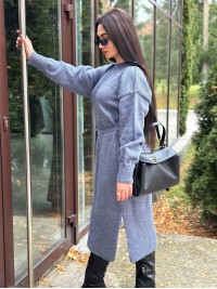 Тепла сукня з поясом сiрого кольору 30084