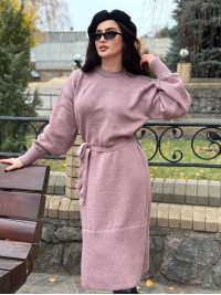 Тепла сукня з поясом пудрового кольору 30085