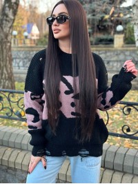 Об'ємний жіночий светр-туніка чорного кольору 30086