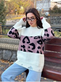 Об'ємний жіночий светр-туніка молочного кольору 30087