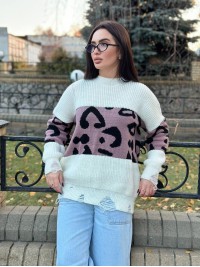 Об'ємний жіночий светр-туніка молочного кольору 30087