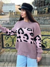 Об'ємний жіночий светр-туніка пудрового кольору 30088