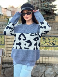 Об'ємний жіночий светр-туніка синього кольору 30089