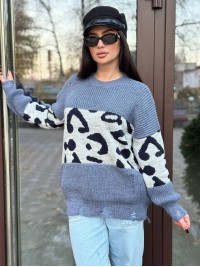 Об'ємний жіночий светр-туніка синього кольору 30089