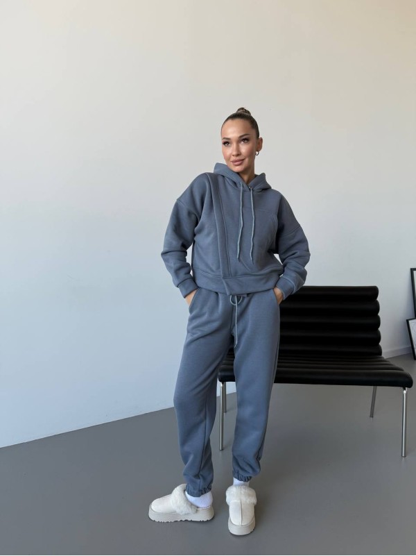 Жіночий спортивний костюм на флісі сірого кольору 30107