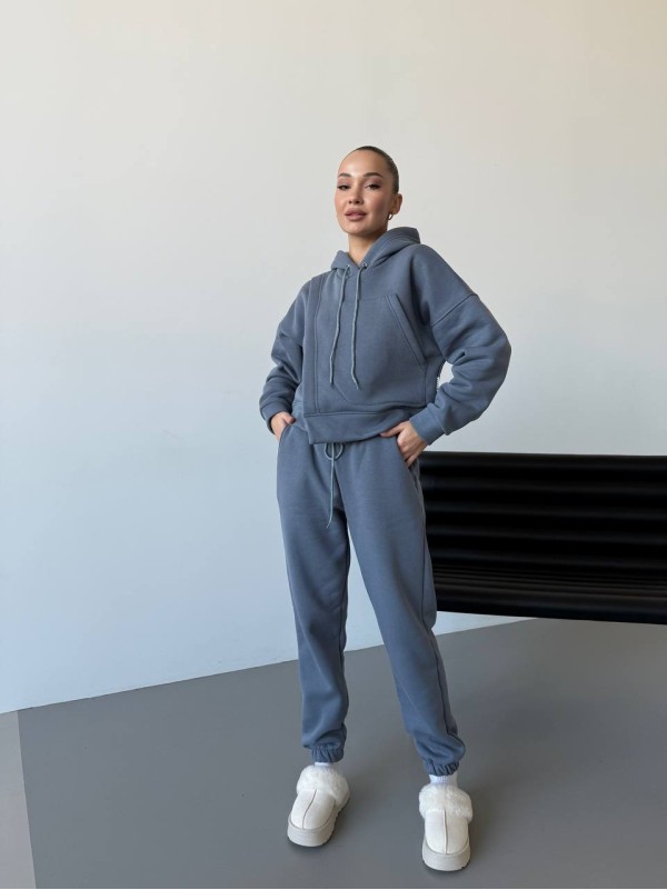 Жіночий спортивний костюм на флісі сірого кольору 30107