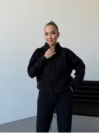 Жіночий спортивний костюм на флісі чорного кольору 30108