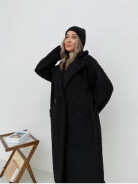 Жіноче тепле пальто з хутра Тедді чорного кольору 30109
