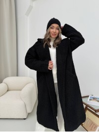 Жіноче тепле пальто з хутра Тедді чорного кольору 30109