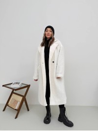 Жіноче тепле пальто з хутра Тедді молочного кольору 30112