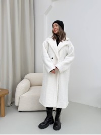Жіноче тепле пальто з хутра Тедді молочного кольору 30112