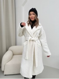 Жіноче тепле пальто з хутра Тедді молочного кольору 30112