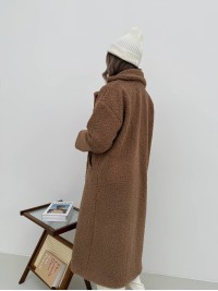 Жіноче тепле пальто з хутра Тедді кавового кольору 30113