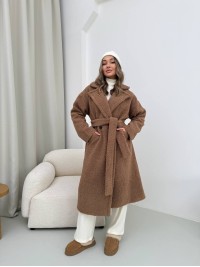 Жіноче тепле пальто з хутра Тедді кавового кольору 30113