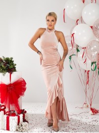 Вечірня оксамитова сукня максі пудрового кольору 30116