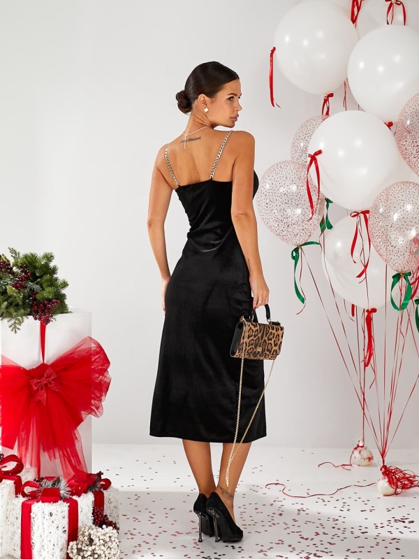 Вечірня оксамитова сукня на бретельках чорного кольору 30121