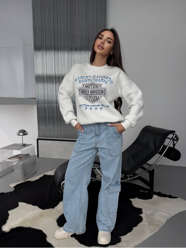 Жіночий теплий світшот молочного кольору 30139